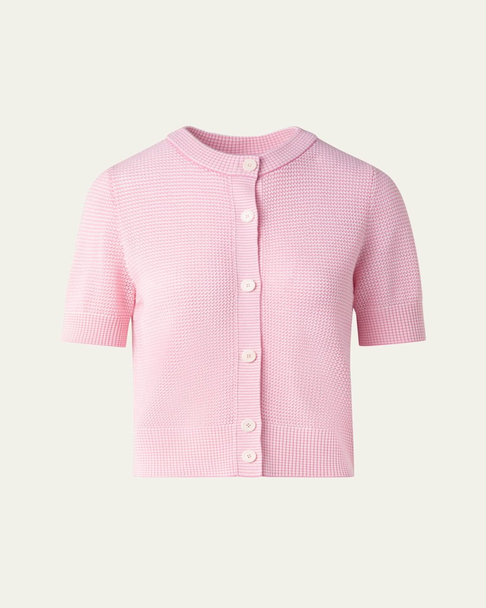 Mesh Short-Sleeve Merino Wool Cardigan